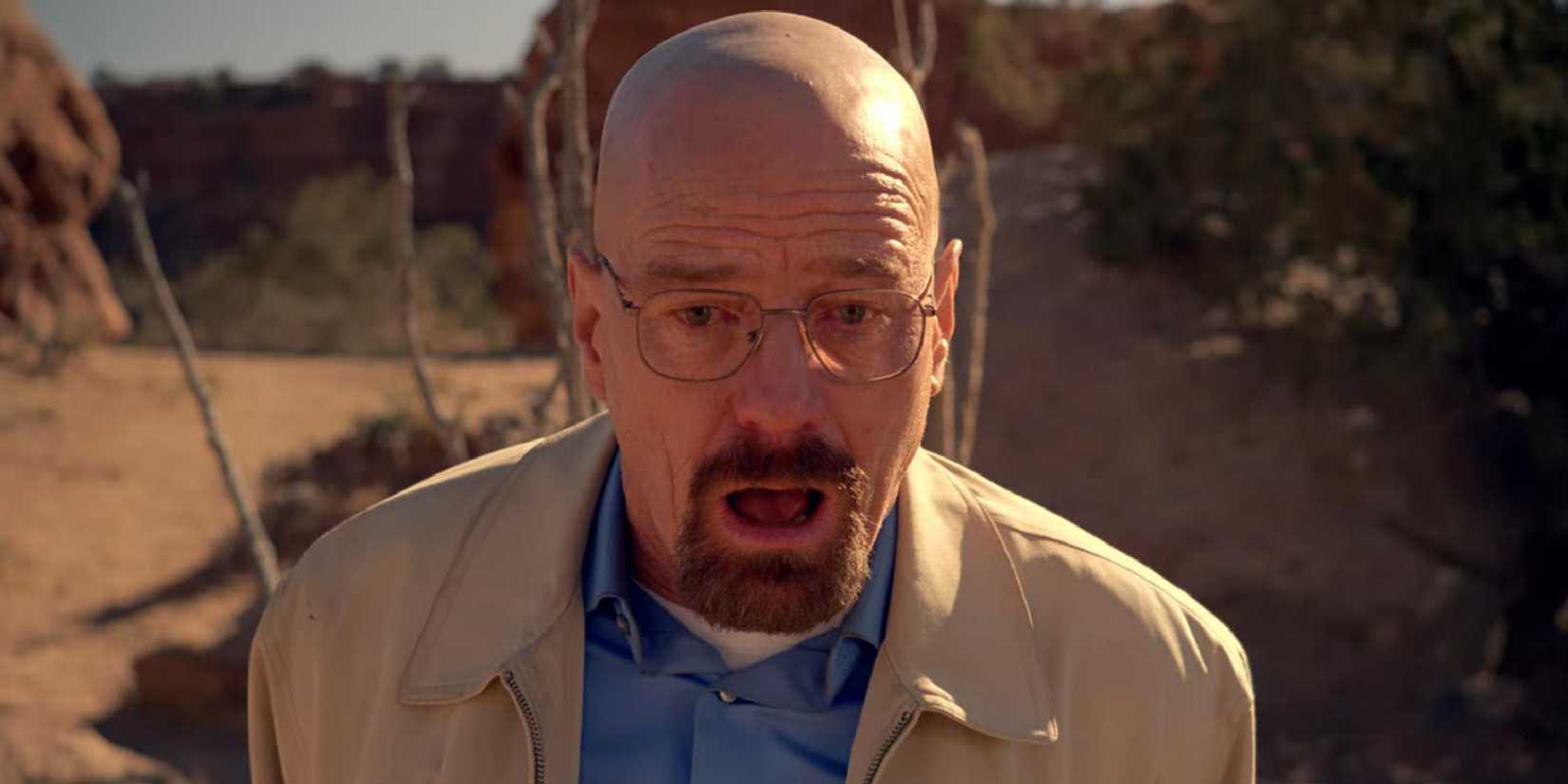 Walter White, Boca de boca parece chocada em uma cena de Ozymandias, Breaking Bad.