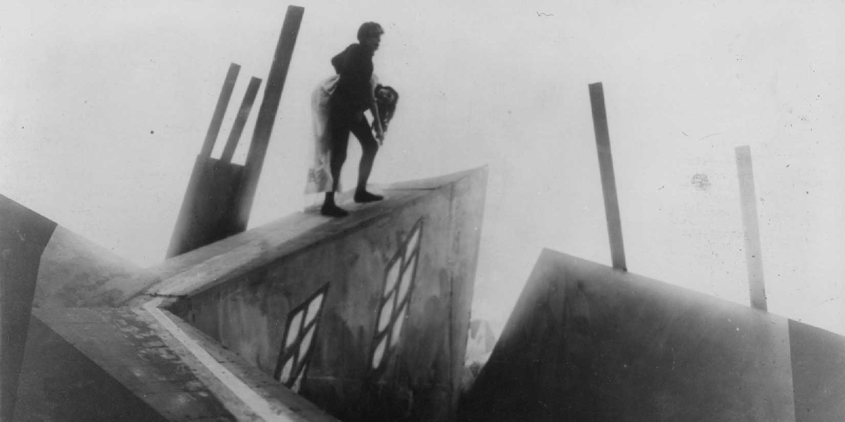 A man walking atop a building in The Cabinet of Dr. Caligari - 1920