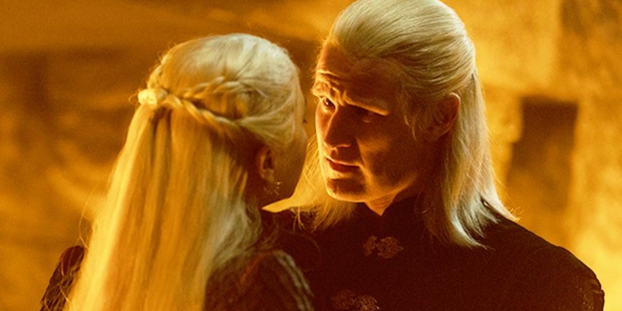 Matt Smith as Daemon Targaryen talking to Rhaenyra Targaryen played by Emma D'Arcy in House of the Dragon Finale