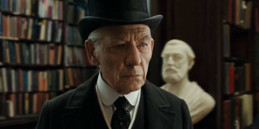 Sherlock Holmes looking intently in Mr. Holmes