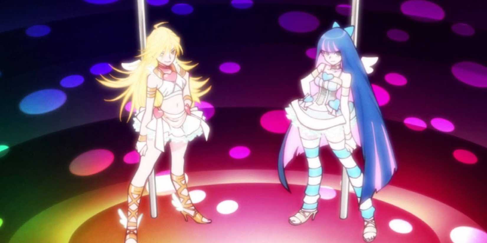 Panty and Stocking standing in front of poles