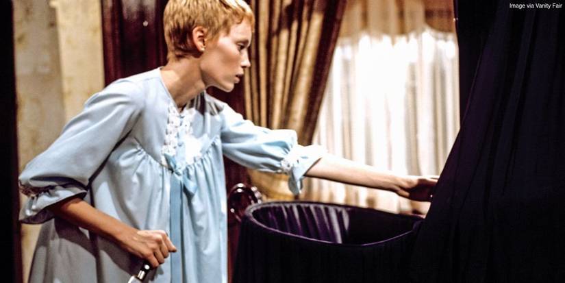 Mia Farrow as Rosemary approaching a craddle in 'Rosemary's Baby'