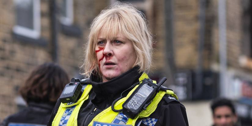 Sarah Lancashire as Catherine Cawood bloodied after a fight in Happy Valley
