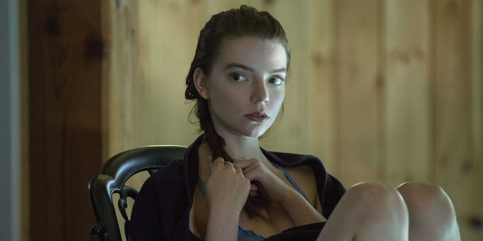 Anya Taylor-Joy as Lily sitting wrapped in a towel in the film Thoroughbreds.