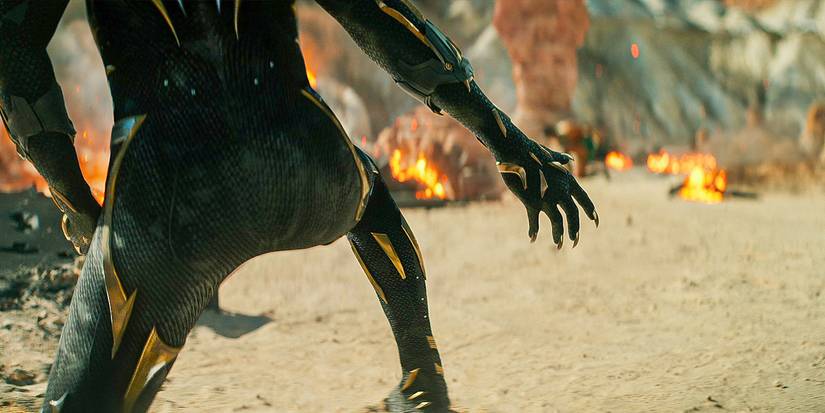 Letitia Wright preparing to fight as the Black Panther in Black Panther Wakanda Forever.