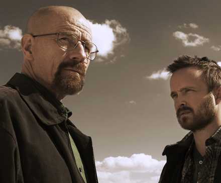 Bryan Cranston as Walter White and Aaron Paul as Jesse Pinkman in Breaking Bad.