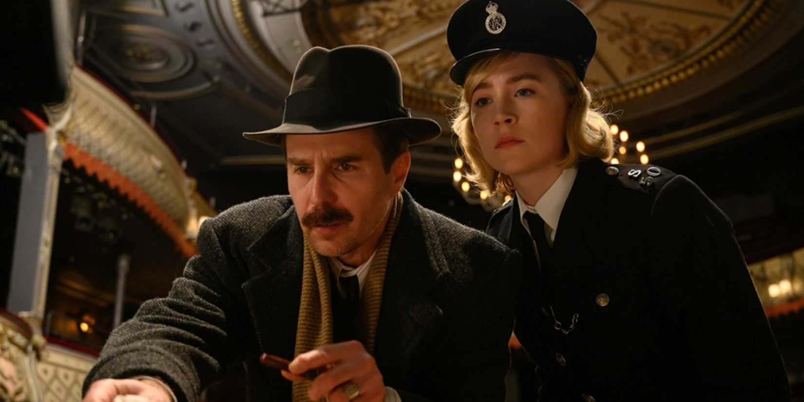 Sam Rockwell and Saoirse Ronan looking for clues in See How They Run.