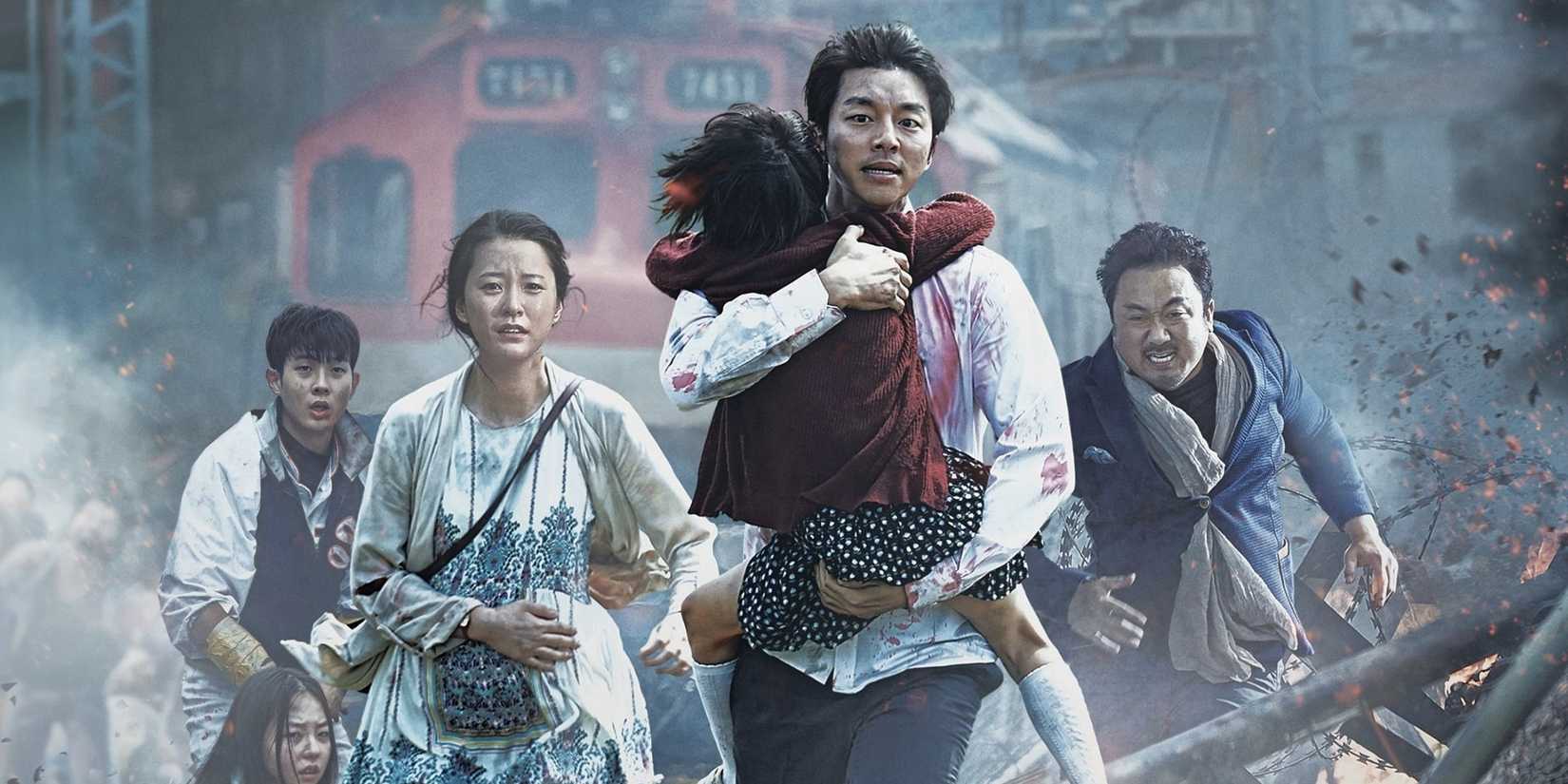 Gong Yoo's character running from zombies in Train to Busan.