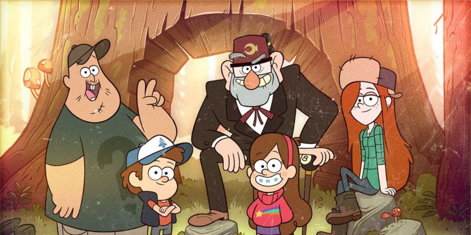 Image featuring Soos, Dipper, Mabel and Stan Pines, and Wendy Corduroy Gravity Falls