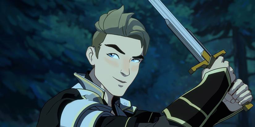 Soren smiling confidently while wielding a sword in The Dragon Prince