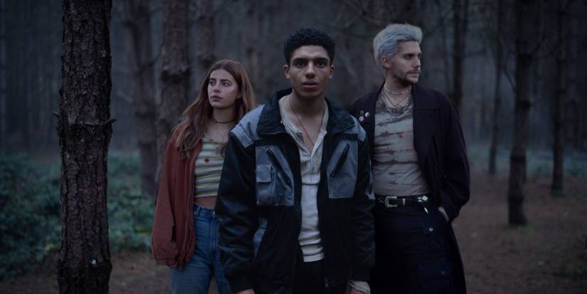 Two guys and a girl in a forest in THe Bastard Son and the Devil Himself