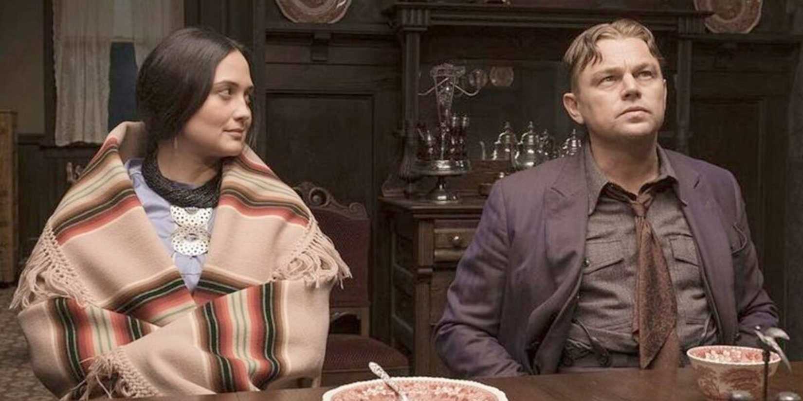 Leonardo DiCaprio and Lily Gladstone in Killers of the Flower Moon