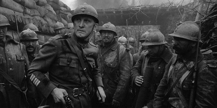 A group of soldiers standing on the trenches in Paths of Glory