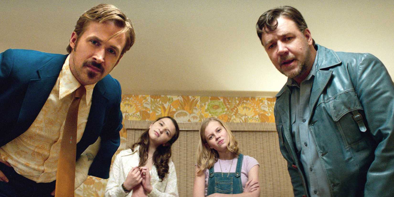 Holland and Jackson tilt their heads and look at the camera curiously in The Nice Guys.