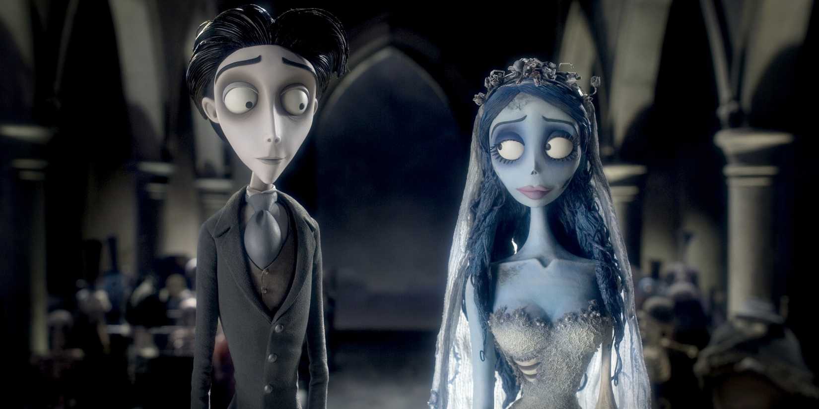 Victor Van Dort (Johnny Depp) and Emily (Helena Bonham Carter) at the altar in 'Corpse Bride'.