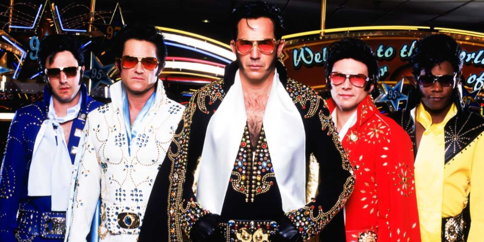 A group of men dressed as Elvis in 3000 Miles to Graceland