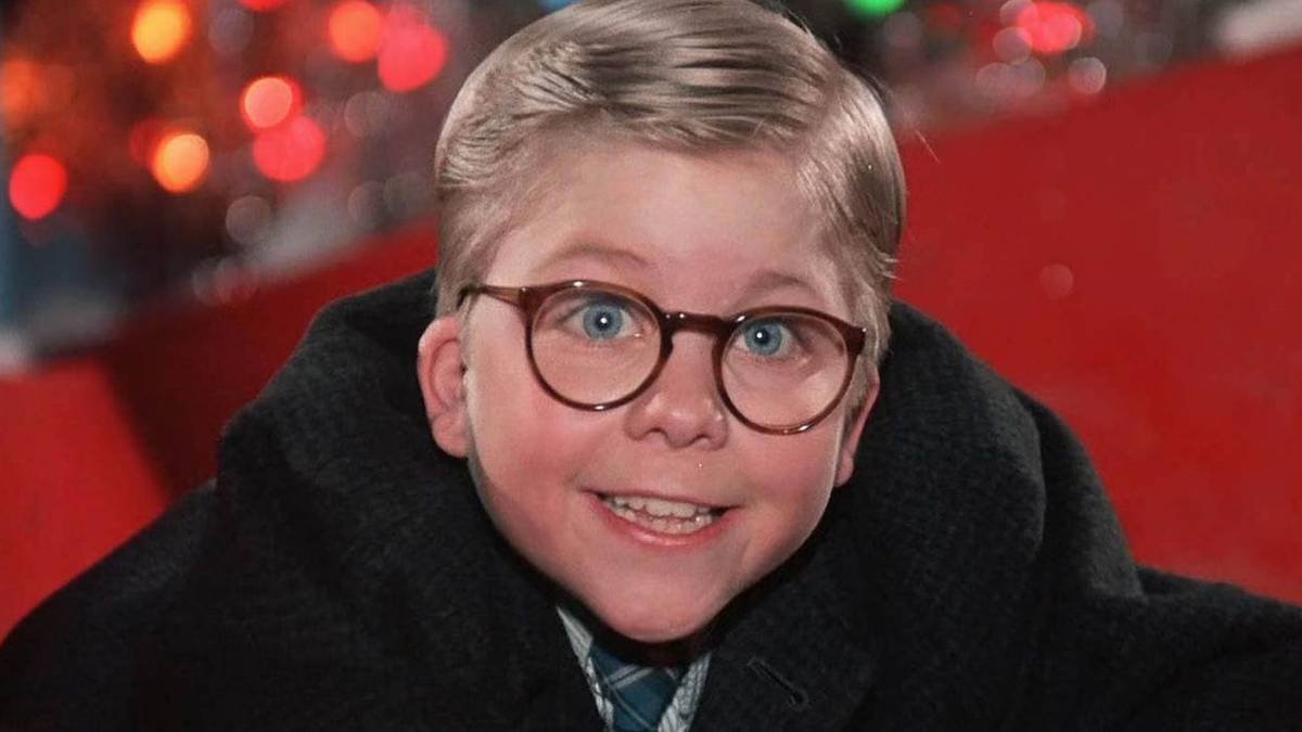 Peter Billingsley as Ralphie before getting pushed down the mall Santa's slide in A Christmas Story