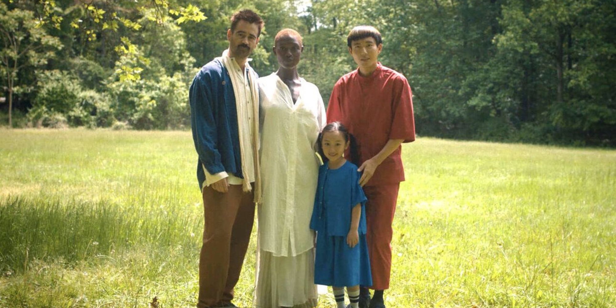 A family standing in a field