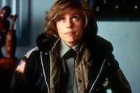 Marge Gunderson looking up in an office in Fargo