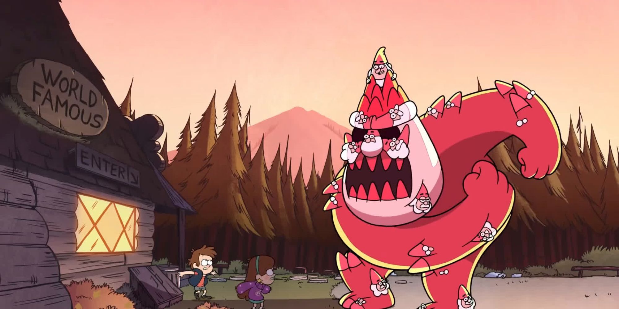 Dipper and Mabel Pines defending the Mystery Shack from the Gnome Monster Gravity Falls