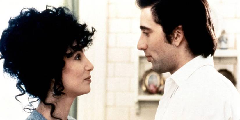 Cher as Loretta staring at Nicolas Cage as Ronny in Moonstruck