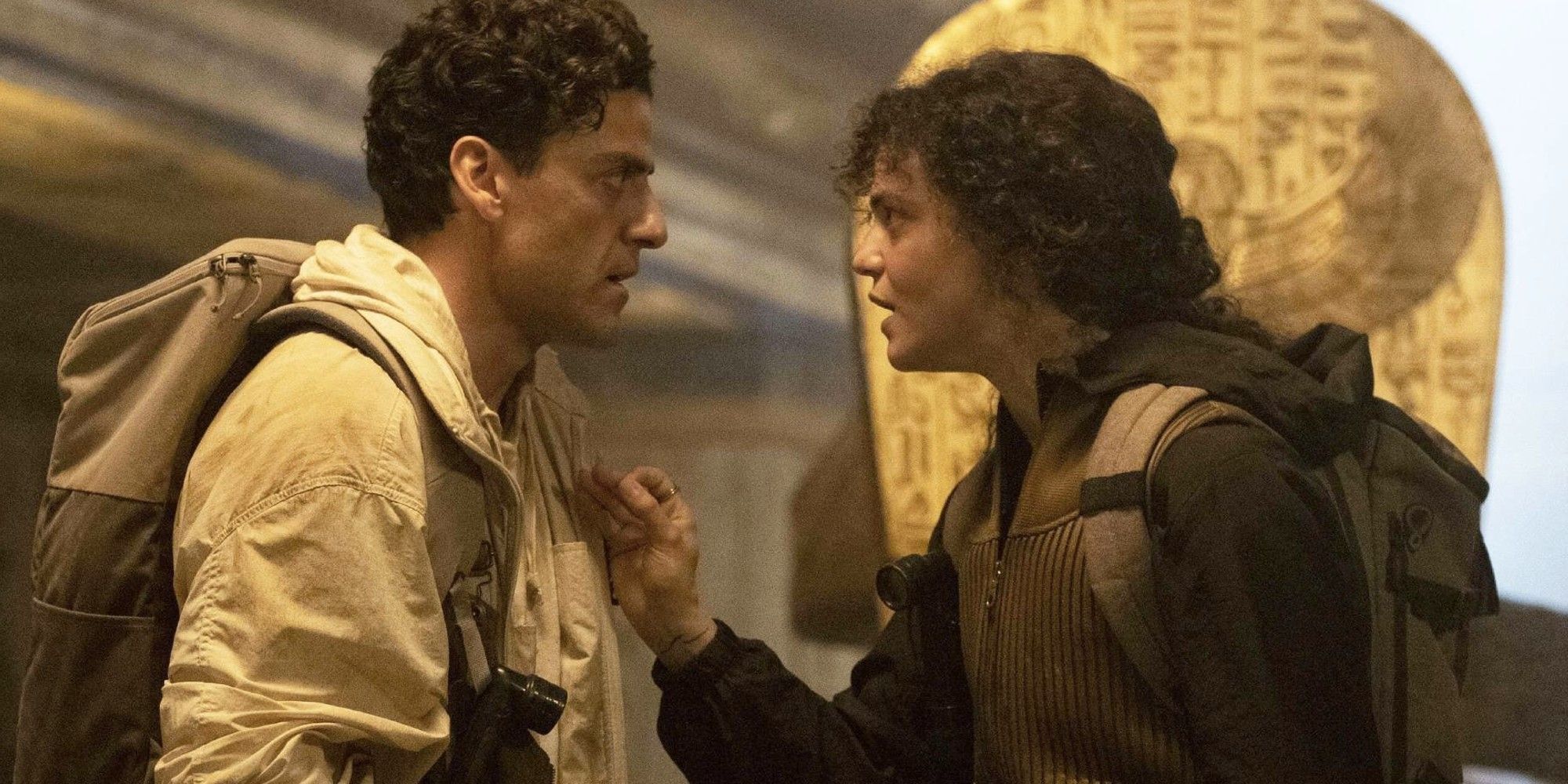 Oscar Isaac and May Calamawy as Layla and Marc/Steven in 'Moon Knight'.