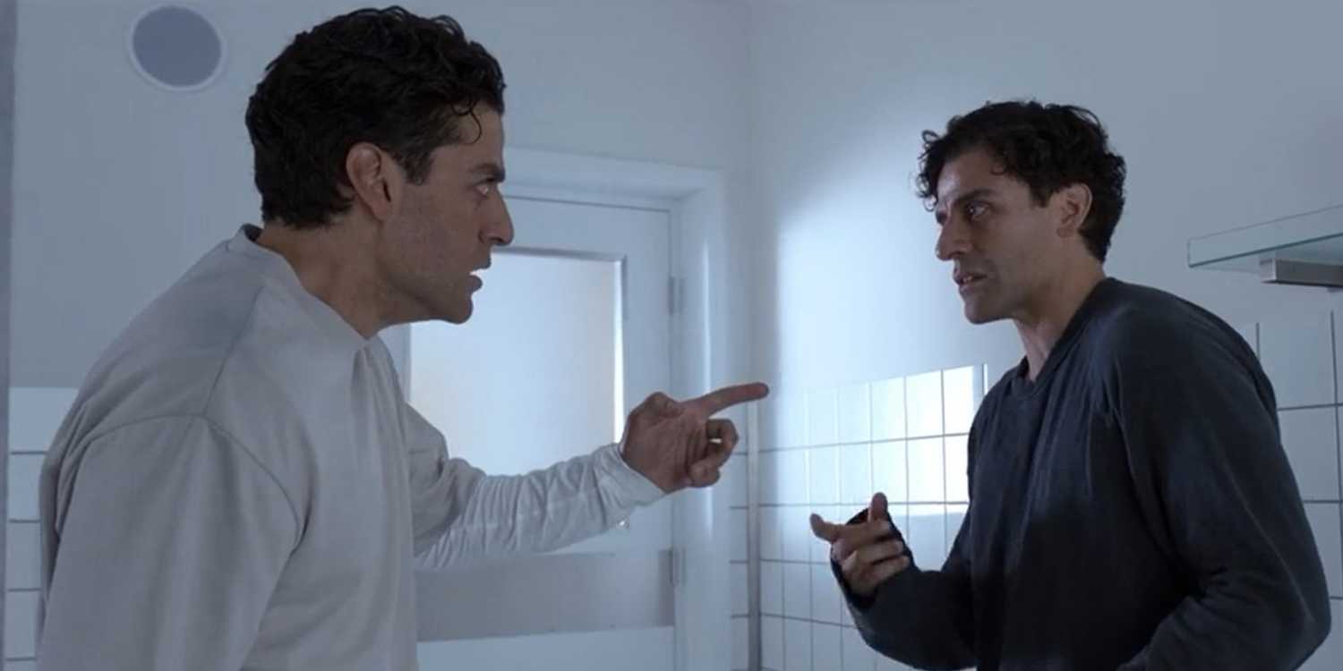 Oscar Isaac playing opposite himself as Steven and Marc in Moon Knight.