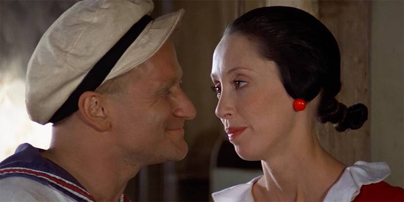 Robin Williams as Popeye and Shelley Duvall as Olive Oyl