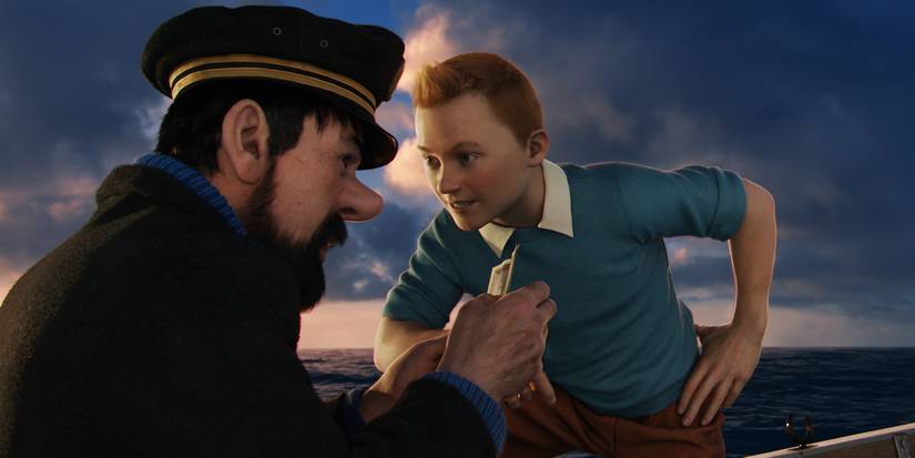 Captain Haddock and Tintin examining a clue in The Adventures of Tintin