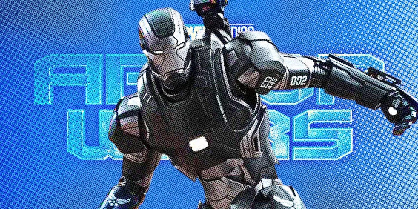 War Machine in front of Armor Wars logo