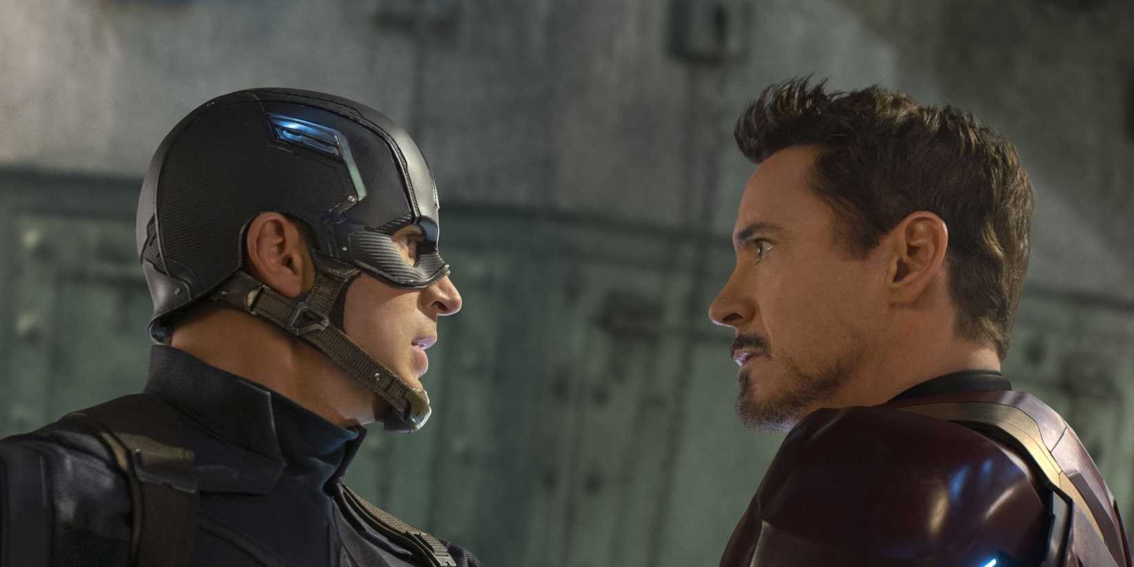Steve Rogers and Tony Stark confronting each other in Captain America Civil War’ (2016)