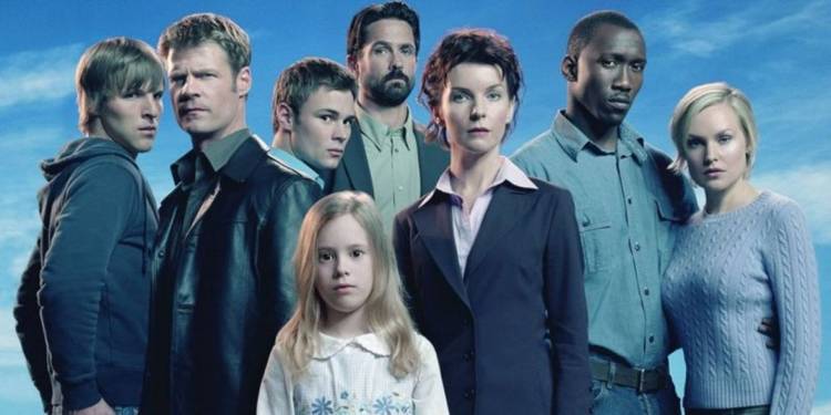Chad Faust, Joel Gretsch, Patrick Flueger, Billy Campbell, Jacqueline McKenzie, Mahershala Ali, Laura Allen, and Conchita Campbell as Shawn, Tom, Kyle, Jordan, Diana, Richard, Lily, and Maia in promotional image of The 4400.