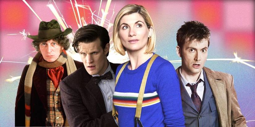 Tom Baker, Matt Smith, Jodie Whittaker, and David Tennant as The Doctor in Doctor Who