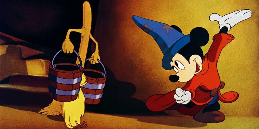 Wizard Mickey animating a broom carrying buckets in Fantasia (1940)