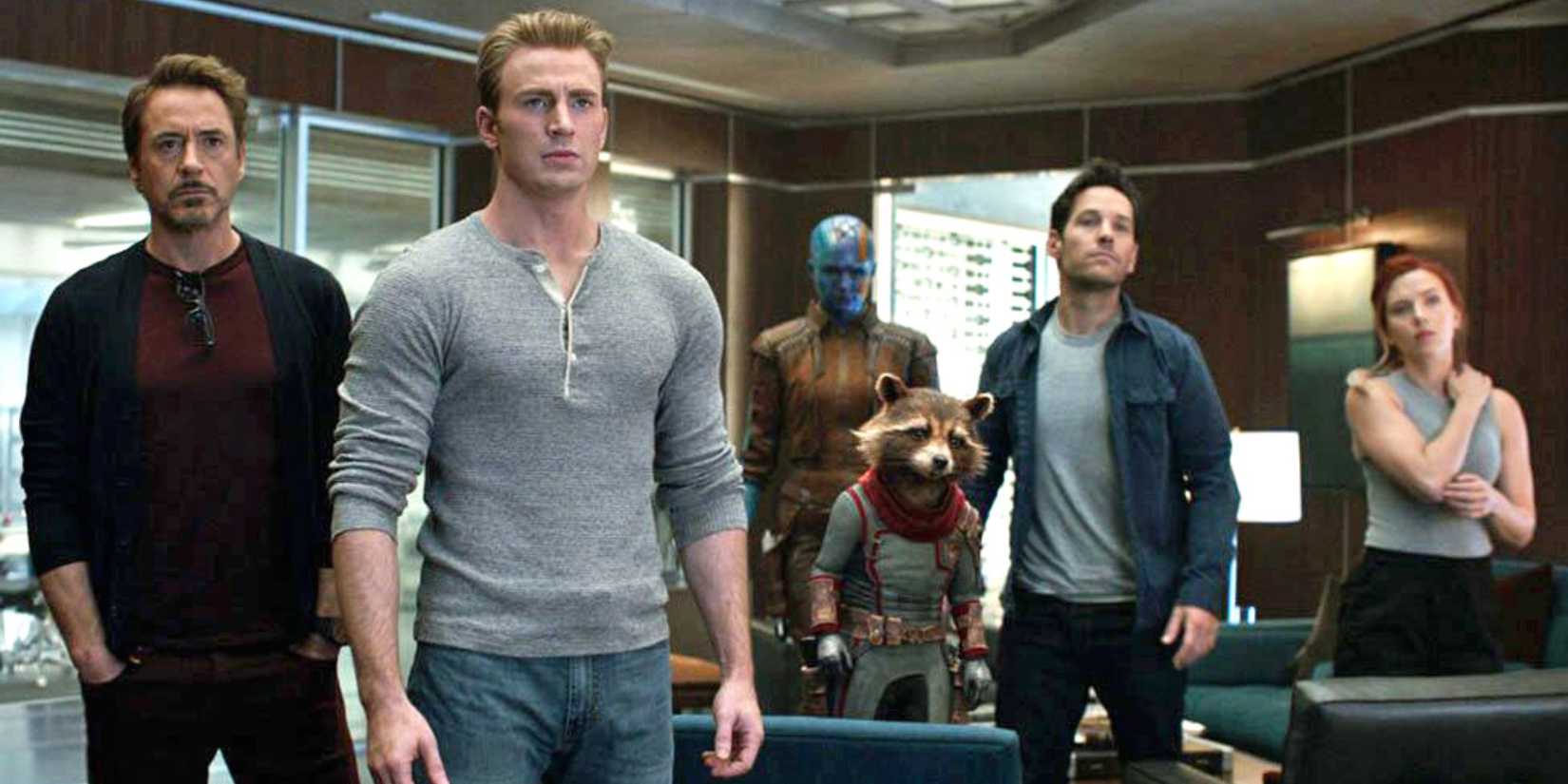 The Avengers standing in a group and looking ahead in Avengers: Endgame