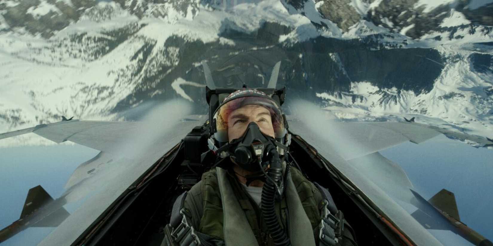 Maverick inside his plane performing an aerial stunt in 'Top Gun: Maverick'