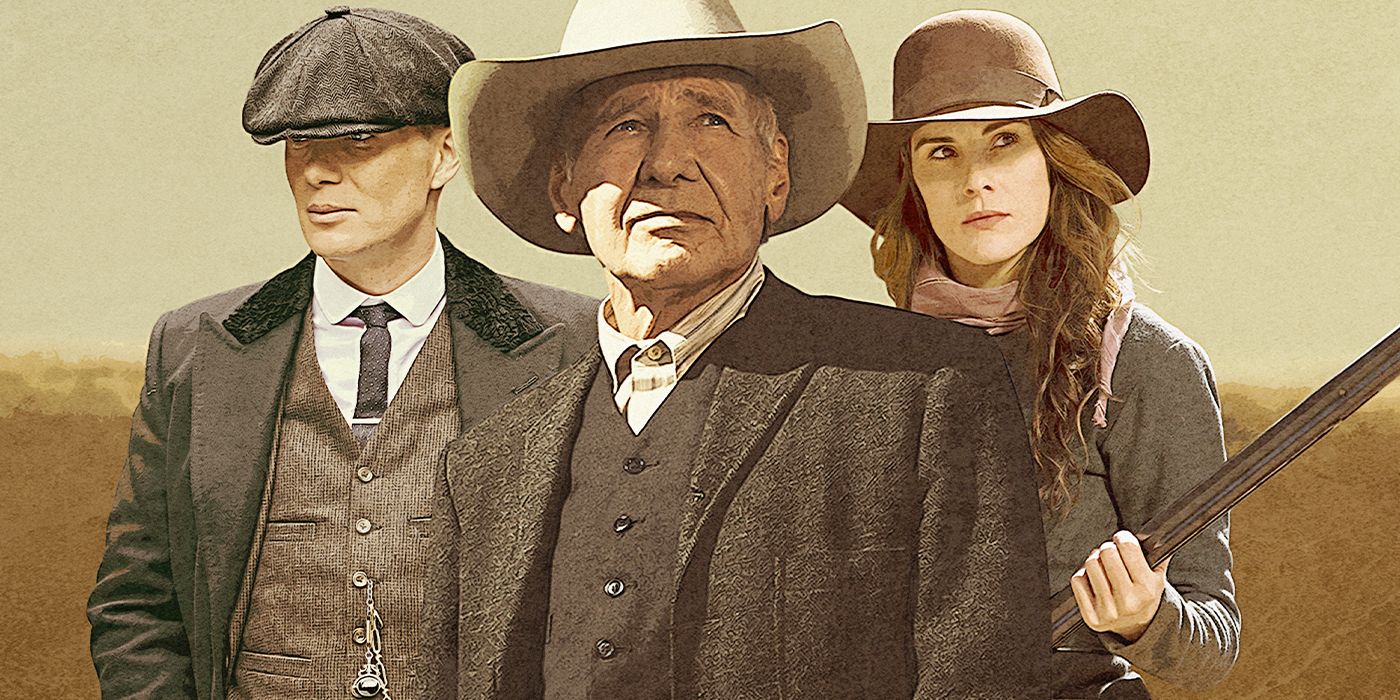 Cillian Murphy in Peaky Blinders, Harrison Ford in 1923, and Michelle Dockery in Godless