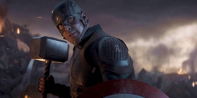Captain America holding Mjolnir in Avengers: Endgame