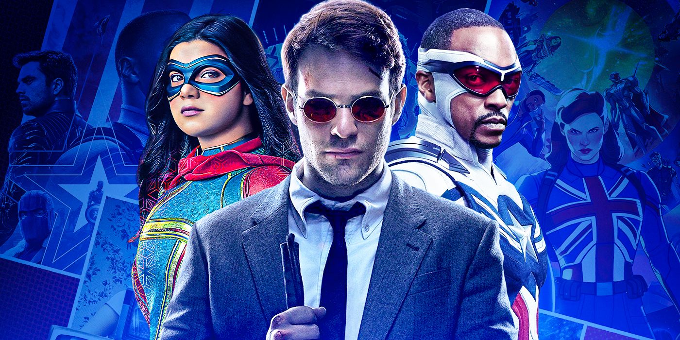 Iman Vellani, Charlie Cox, and Anthony Mackie as Ms. Marvel, Matt Murdock, and Sam Wilson