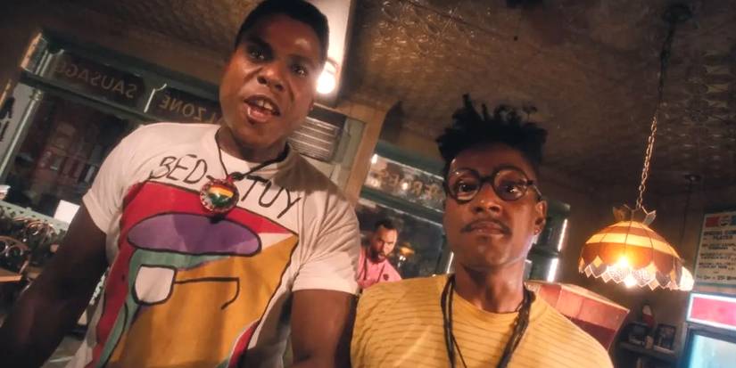 Giancarlo Esposito as Buggin' Out and Bill Nunn as Radio Raheem in Do the Right Thing