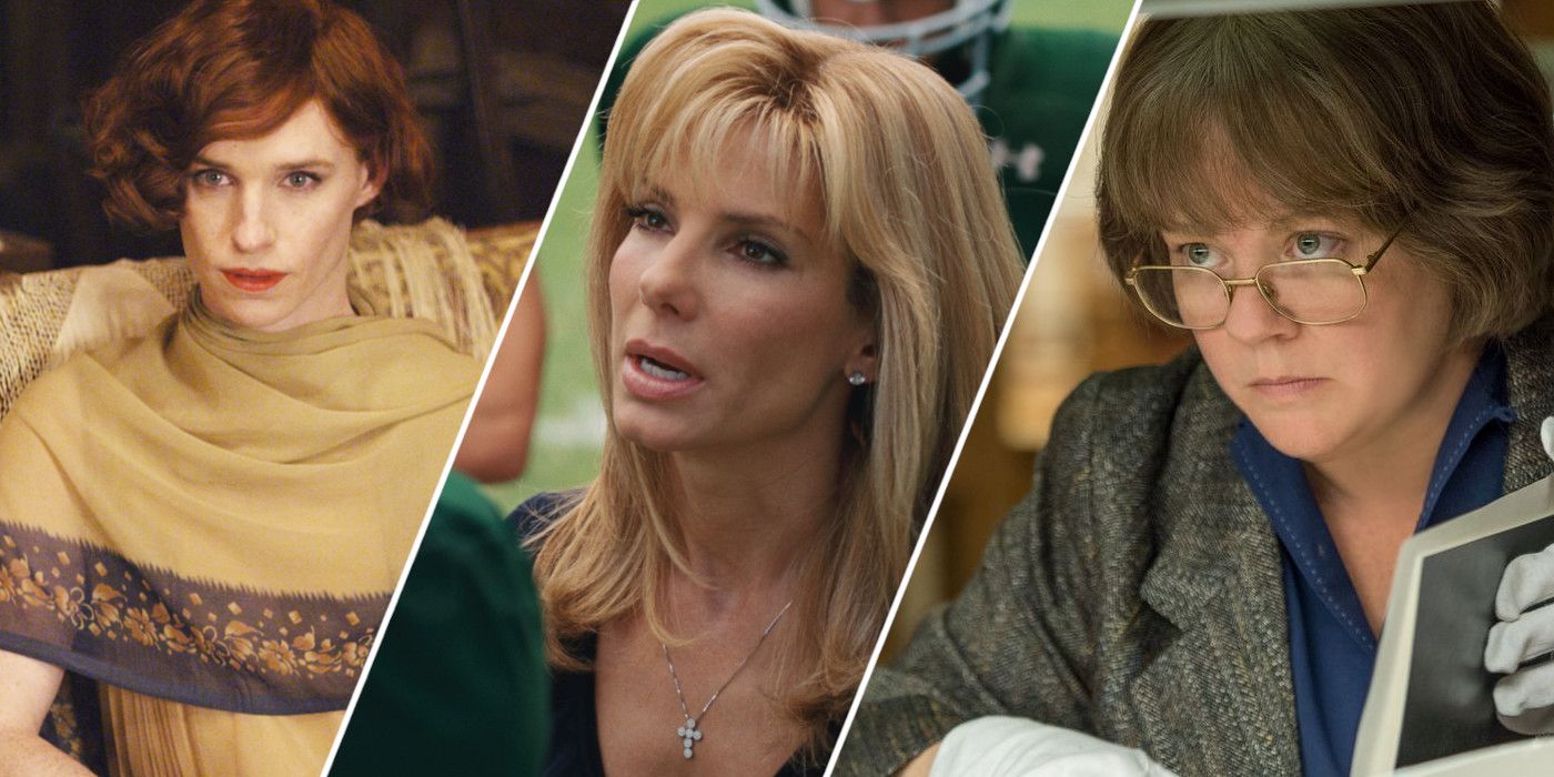 Split image showing Eddie Redmayne, Sandra Bullock, and Melissa McCarthy