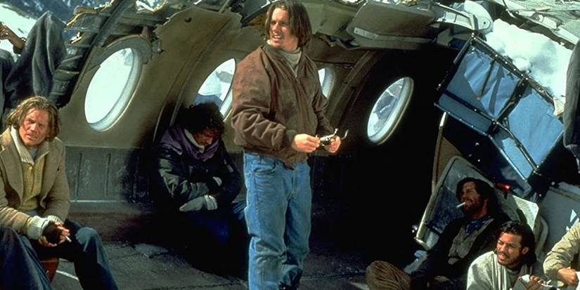 Ethan Hawke in front of a crashed plane in Alive (1993)