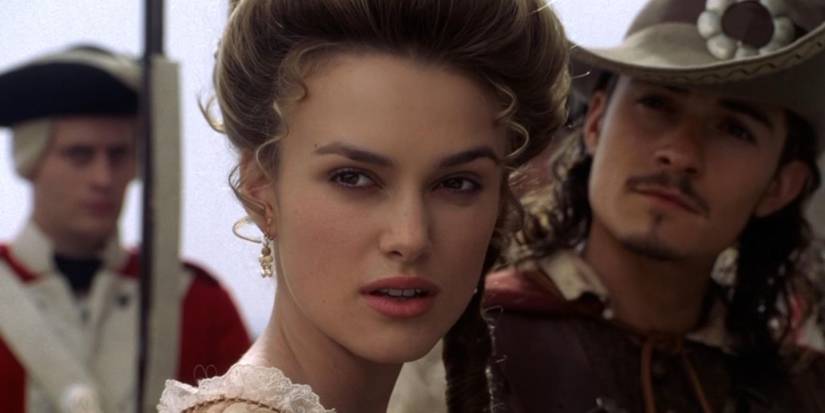 Elizabeth Swann (Keira Knightley) turning around to face someone in Pirates of the Caribbean: The Curse of the Black Pearl