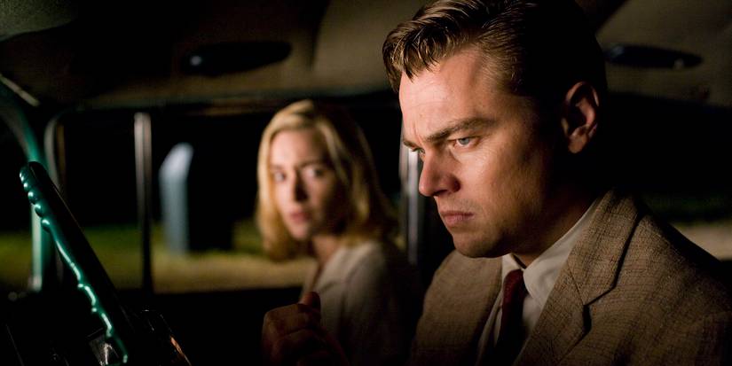 Leonardo DiCaprio and Kate Winslet in a car in Revolutionary Road