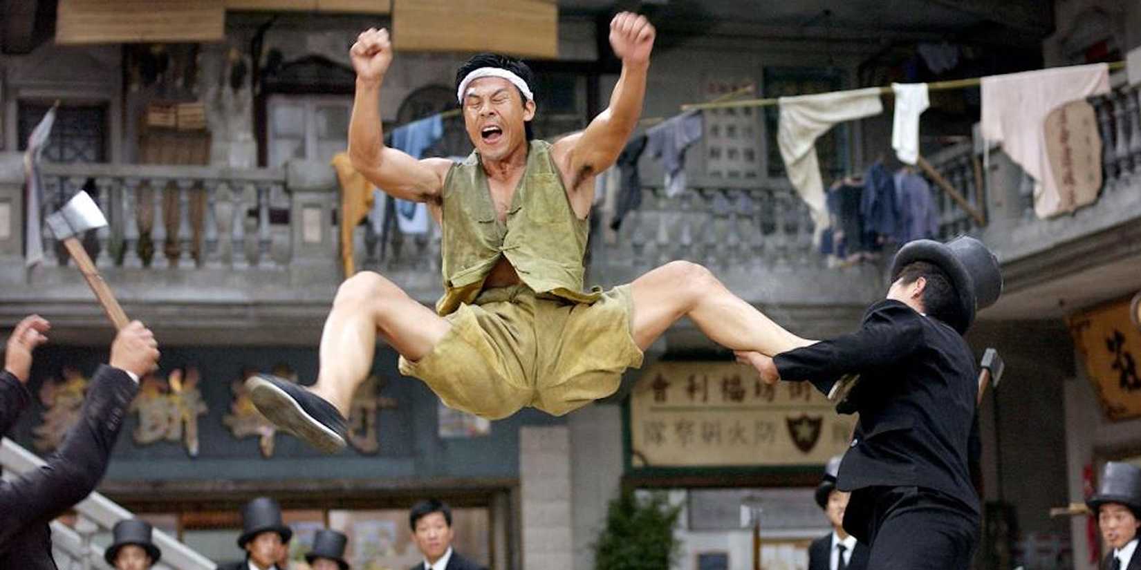 Men in suits and top hats fighting a martial artist in Kung Fu Hustle