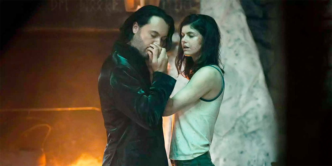 Jack Huston as Lasher and Alexandra Daddario as Rowan in Anne Rice's Mayfair Witches