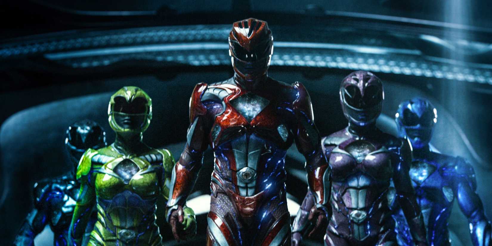 The Power Rangers walking tofether in 2017's Power Rangers
