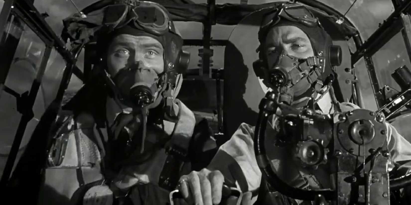 Two pilots inside a jet plane in The Dam Busters