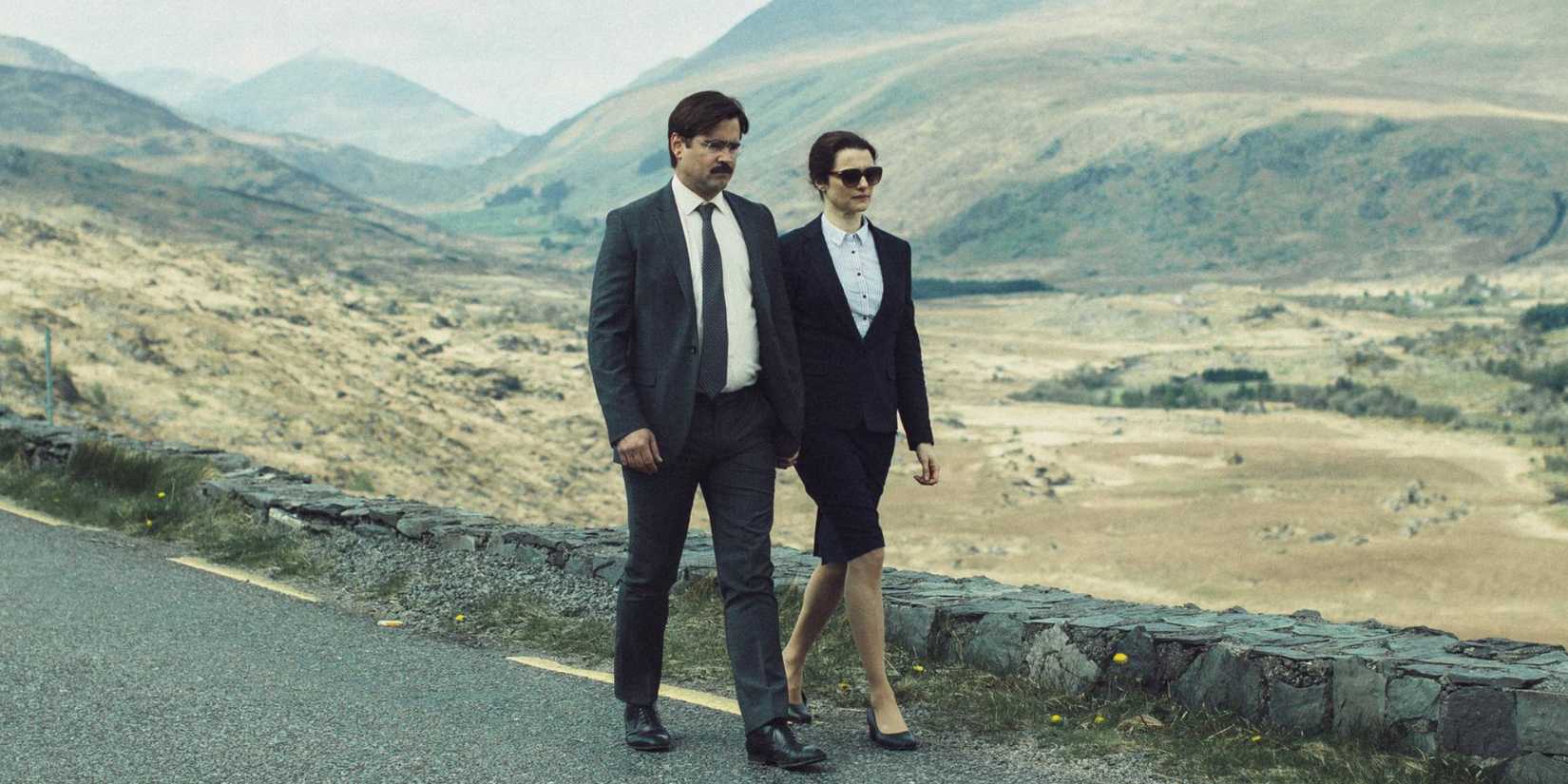 Colin Farrell as David and Rachel Weisz as Short-Sighted Woman in The Lobster