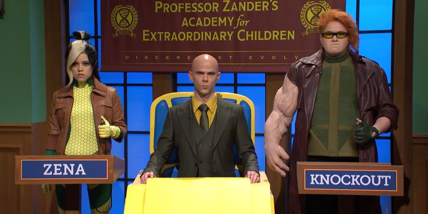 Jenna Ortega Mikey Day and Molly Kearney in an X-Men Sketch on SNL